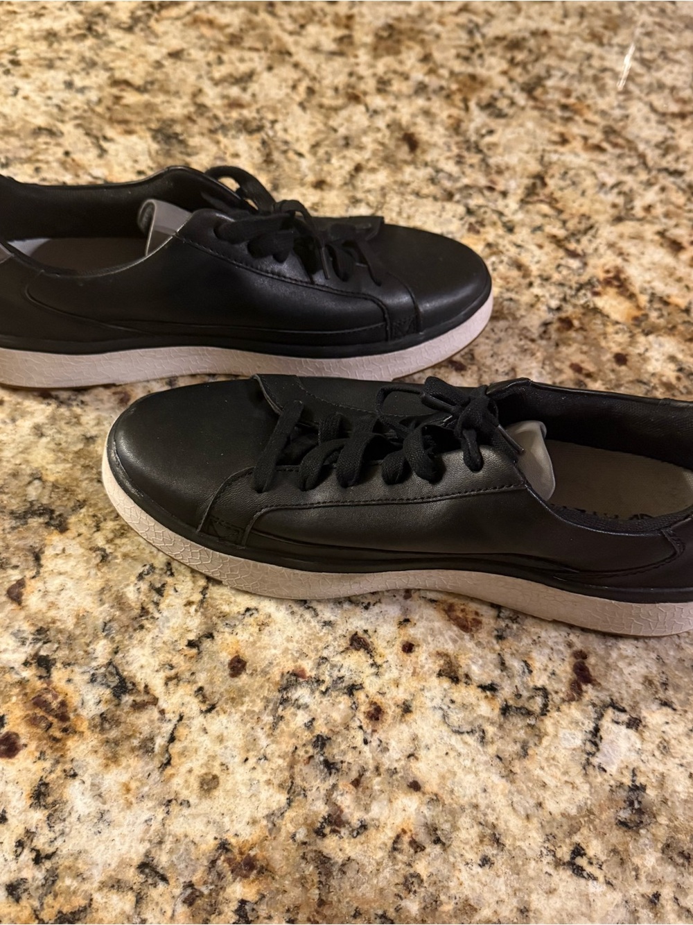 Men's Black Low-Top Leather Sneakers with White Sole